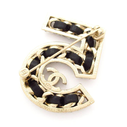 Chanel Brooch No 5 Leather Gold Black Clear — view 2