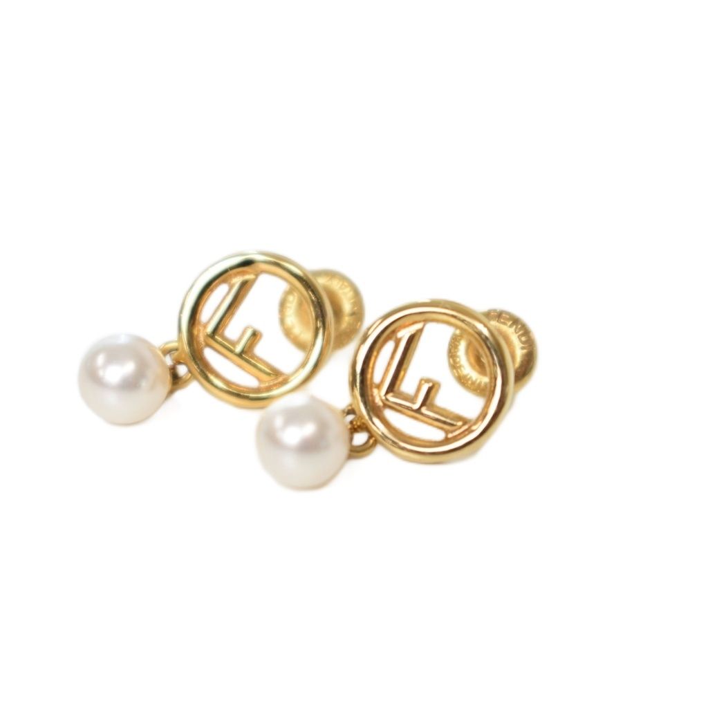 Fendi Earrings Pearl Gold Colored