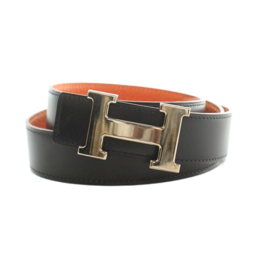 Hermes Constance Belt Reversible Leather 80 Black Orange