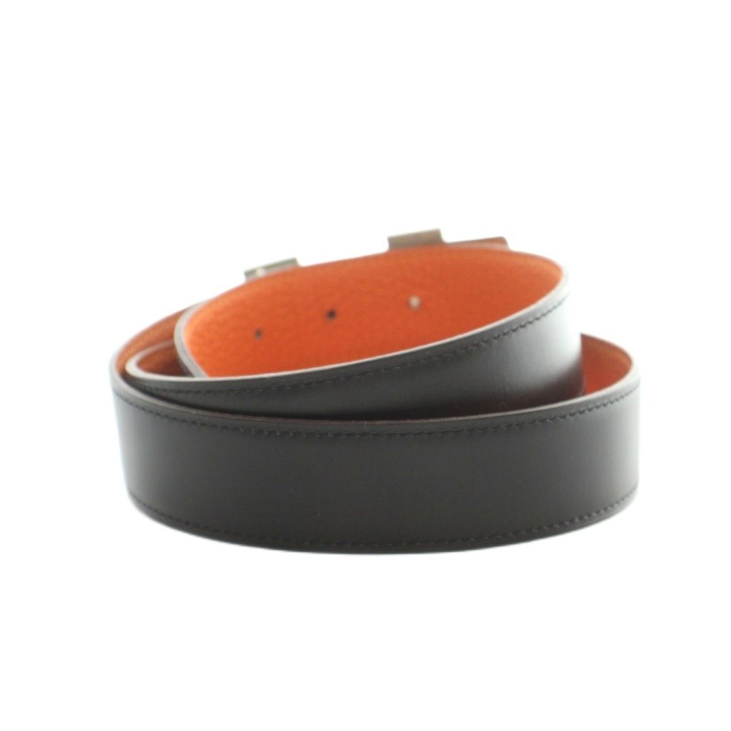 Hermes Constance Belt Reversible Leather 80 Black Orange — view 2