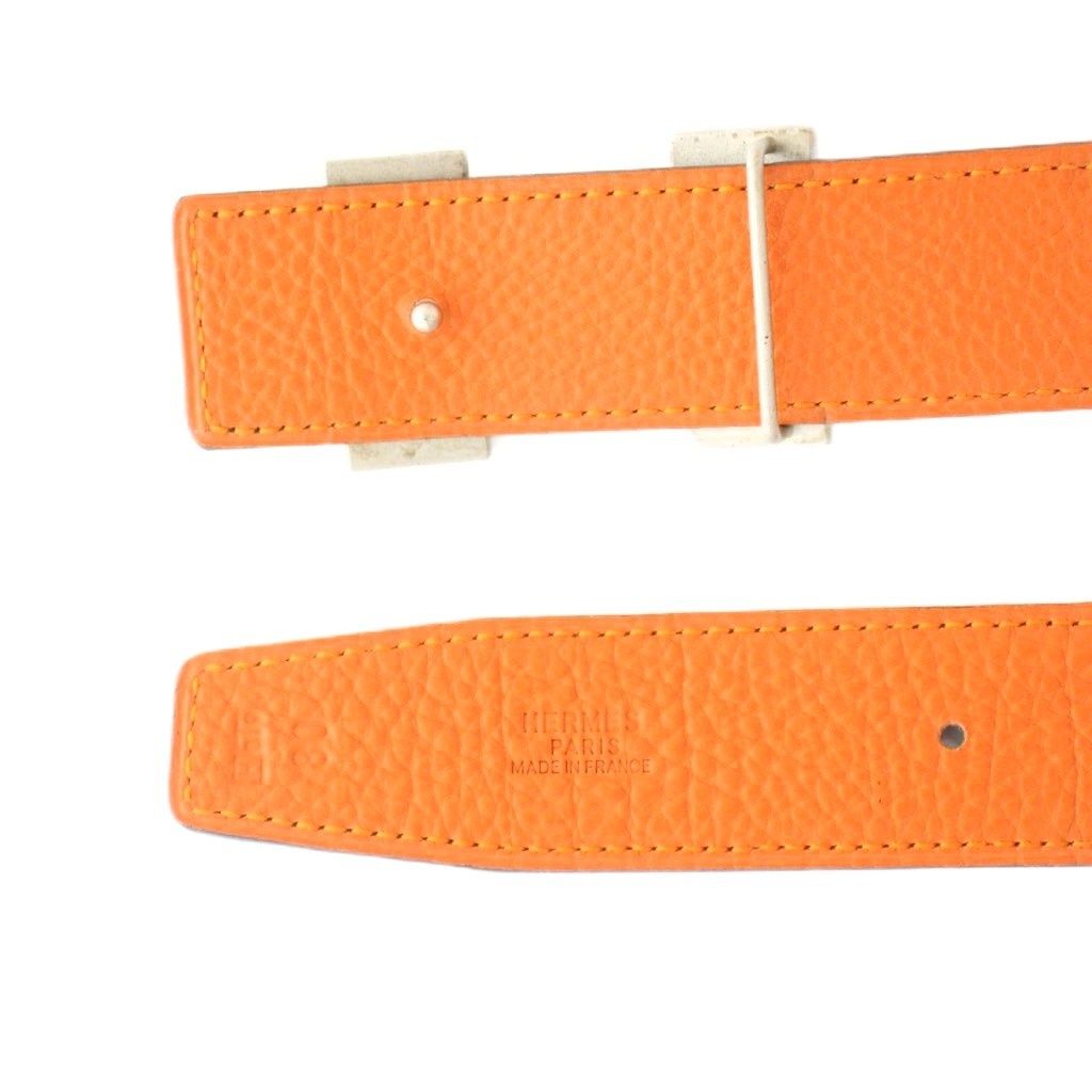 Hermes Constance Belt Reversible Leather 80 Black Orange — view 4
