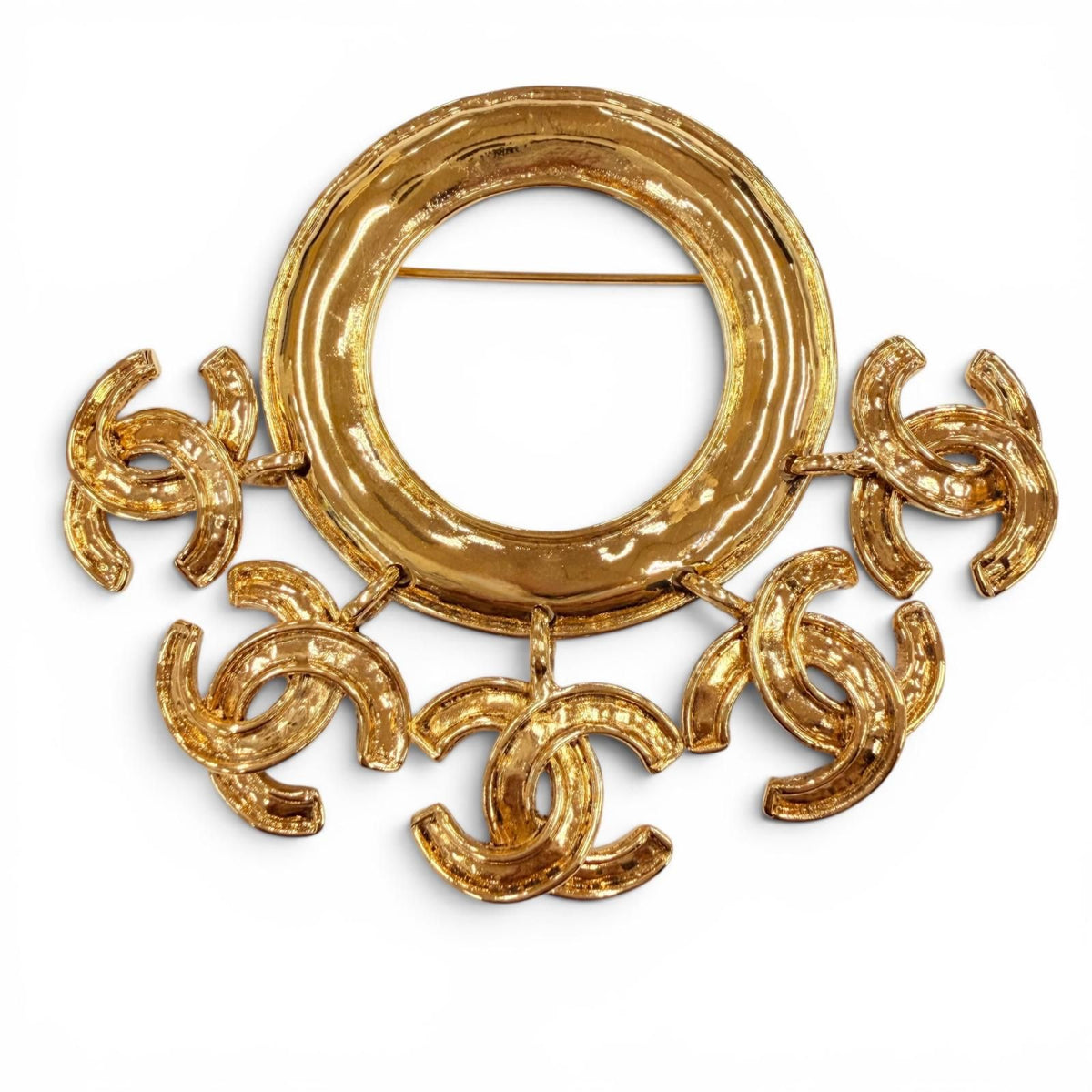 Chanel Vintage 94P CC Logo Circle Swing Brooch Gold French