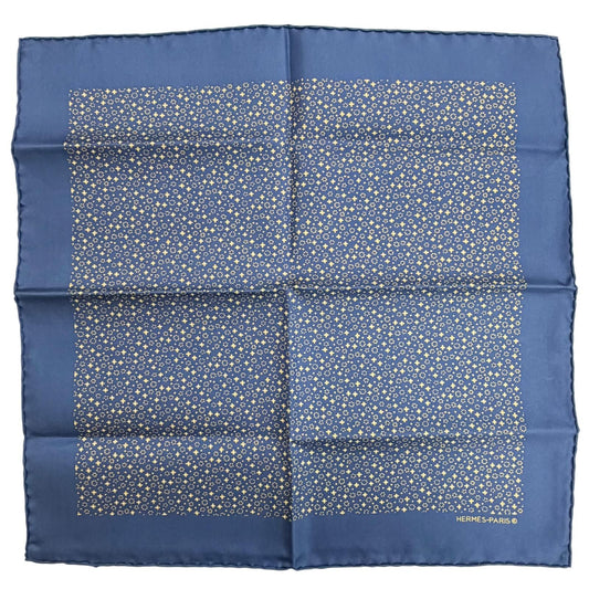 Hermes Silk 100% Petit Carre 45 Gavroche All Over Print Scarf Navy Yellow