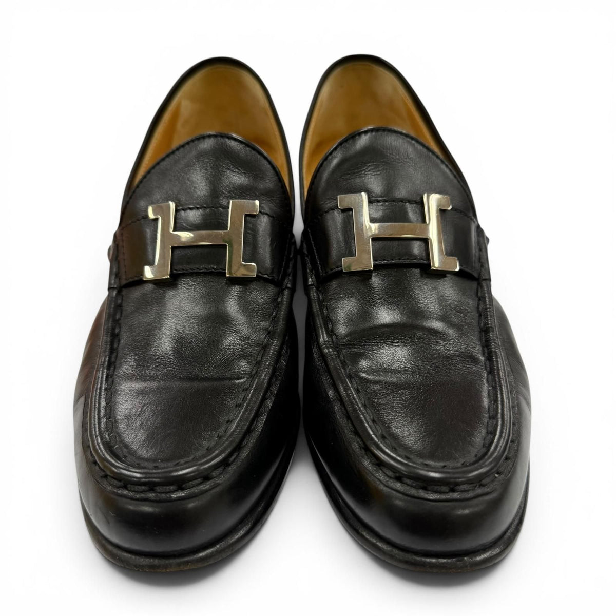 Hermes Constance Silver H Chunkyheels Leather Loafers Black — view 2