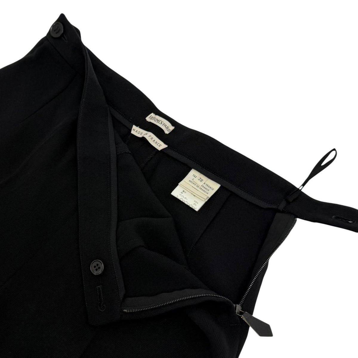 Hermes Vintage Wool Martin Margiela Era H Logo Button Center Crease Pants Black — view 4