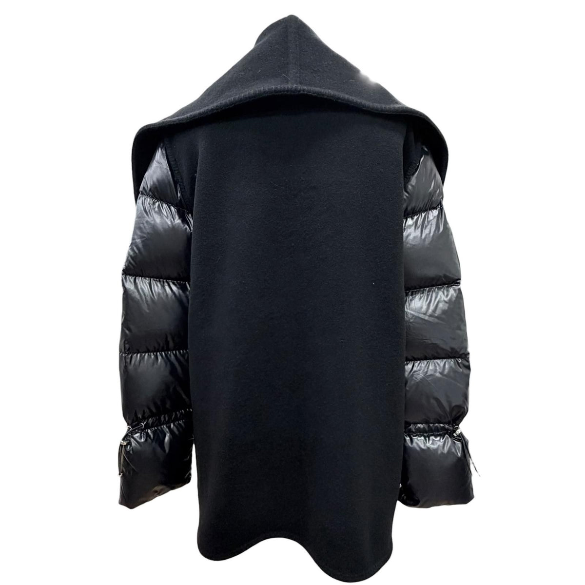 Moncler Mantella Wool 100% Logo Patch Down Sleeve Fringe Cape Coat Poncho Black — view 4