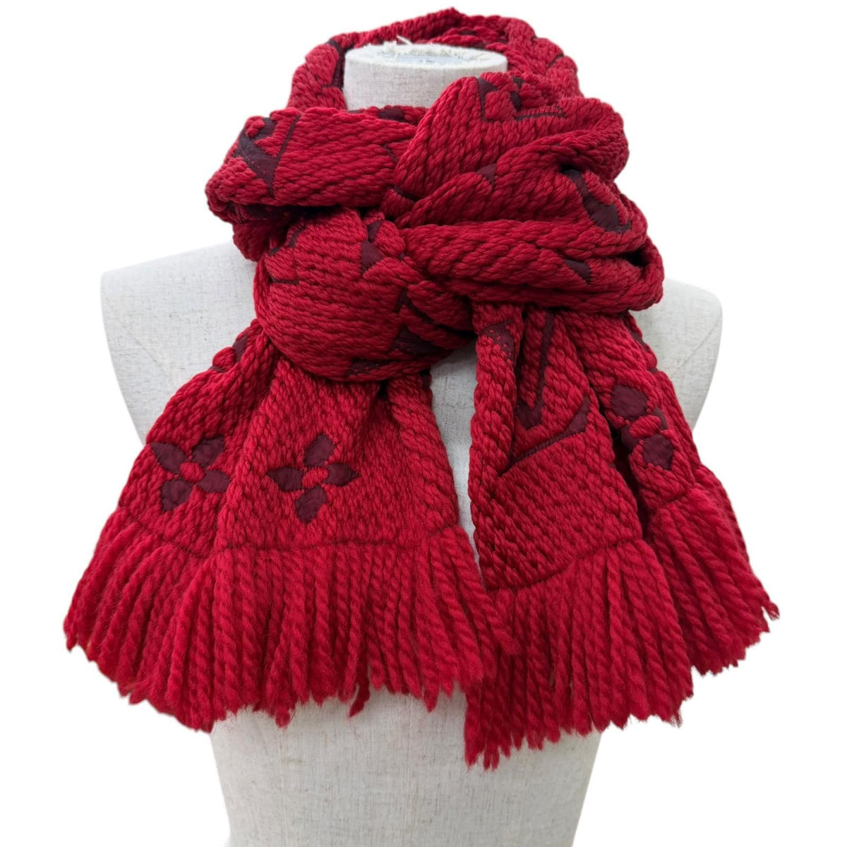 Louis Vuitton Logomania Scarf Wool Silk Ruby Monogram — view 2