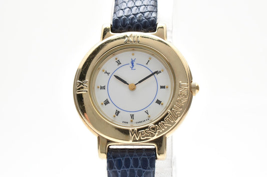 Saint Laurent YSL Logo Vintage Cassandra 2200 Quartz Watch White Dial Roman