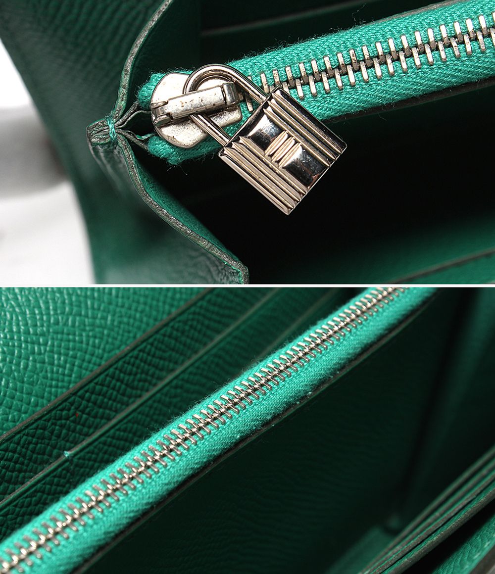 Hermes Wallet Silver Veau Epsom Vert Jade Kelly Long — view 8
