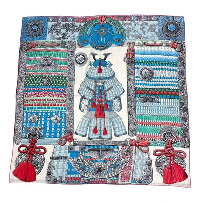 Hermes Carre 140 Scarf Cashmere Large Parures de Samourais Samurai Armor Blue — view 2