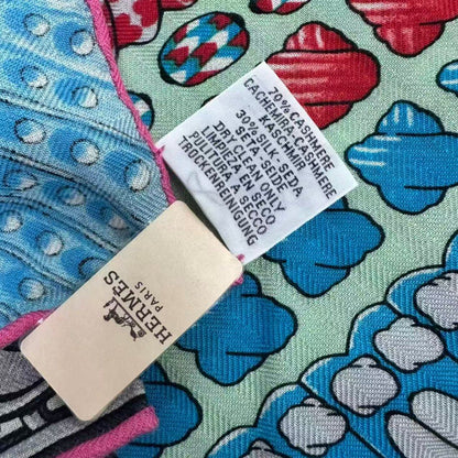 Hermes Carre 140 Scarf Cashmere Large Parures de Samourais Samurai Armor Blue — view 7