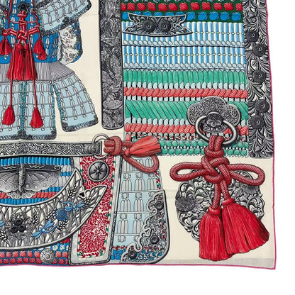 Hermes Carre 140 Scarf Cashmere Large Parures de Samourais Samurai Armor Blue — view 6
