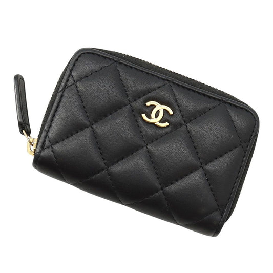 Chanel Coin Purse Classic Zip Quilted CC Logo Lambskin Wallet Black