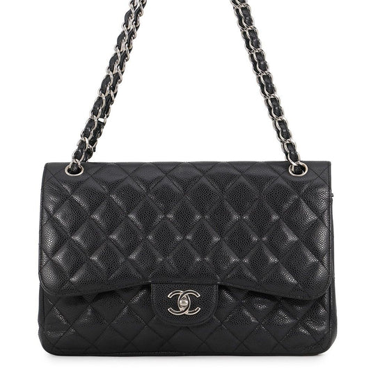 Chanel Chain Shoulder Bag Quilted 30 Caviar Leather CC Logo Black