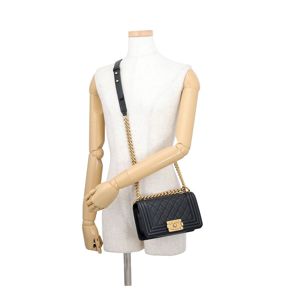 Chanel Chain Shoulder Bag Boy Small Quilted CC Logo Black — view 5