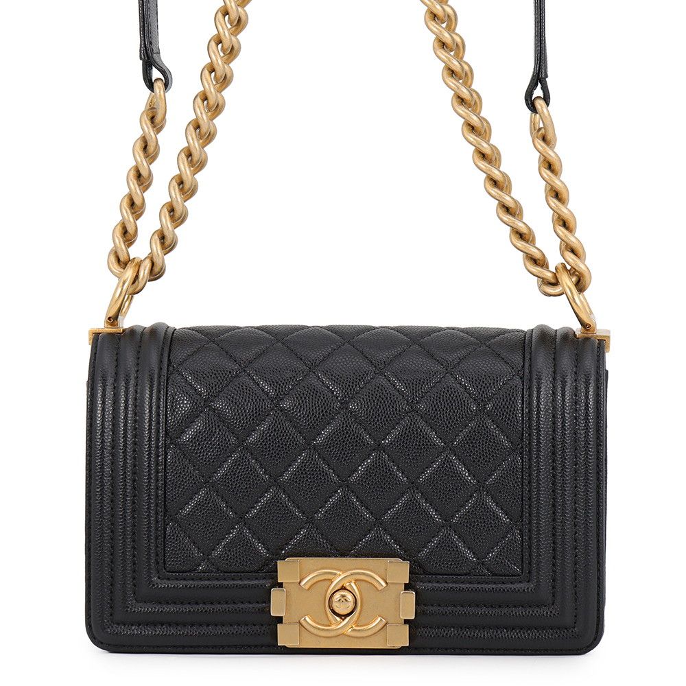 Chanel Chain Shoulder Bag Boy Small Quilted CC Logo Black
