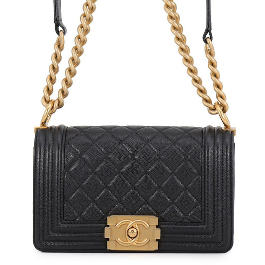 Chanel Chain Shoulder Bag Boy Small Quilted CC Logo Black