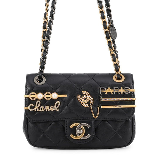 Chanel Shoulder Bag Small Quilted CC Logo Lambskin Black