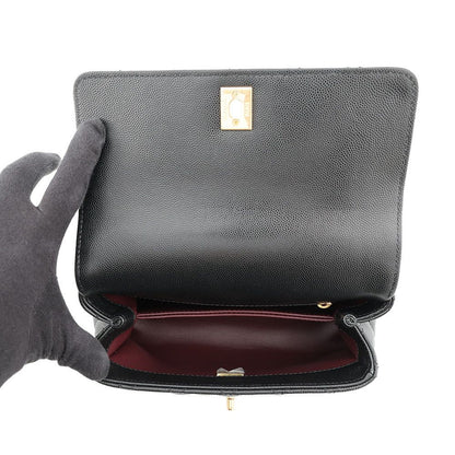Chanel Quilted CC Logo Coco Handle XS Caviar Leather 2-Way Shoulder Bag Black — view 6