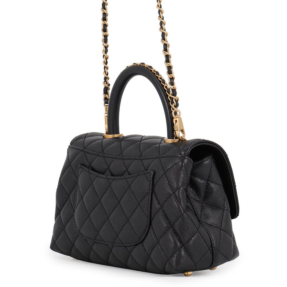 Chanel Quilted CC Logo Coco Handle XS Caviar Leather 2-Way Shoulder Bag Black — view 2