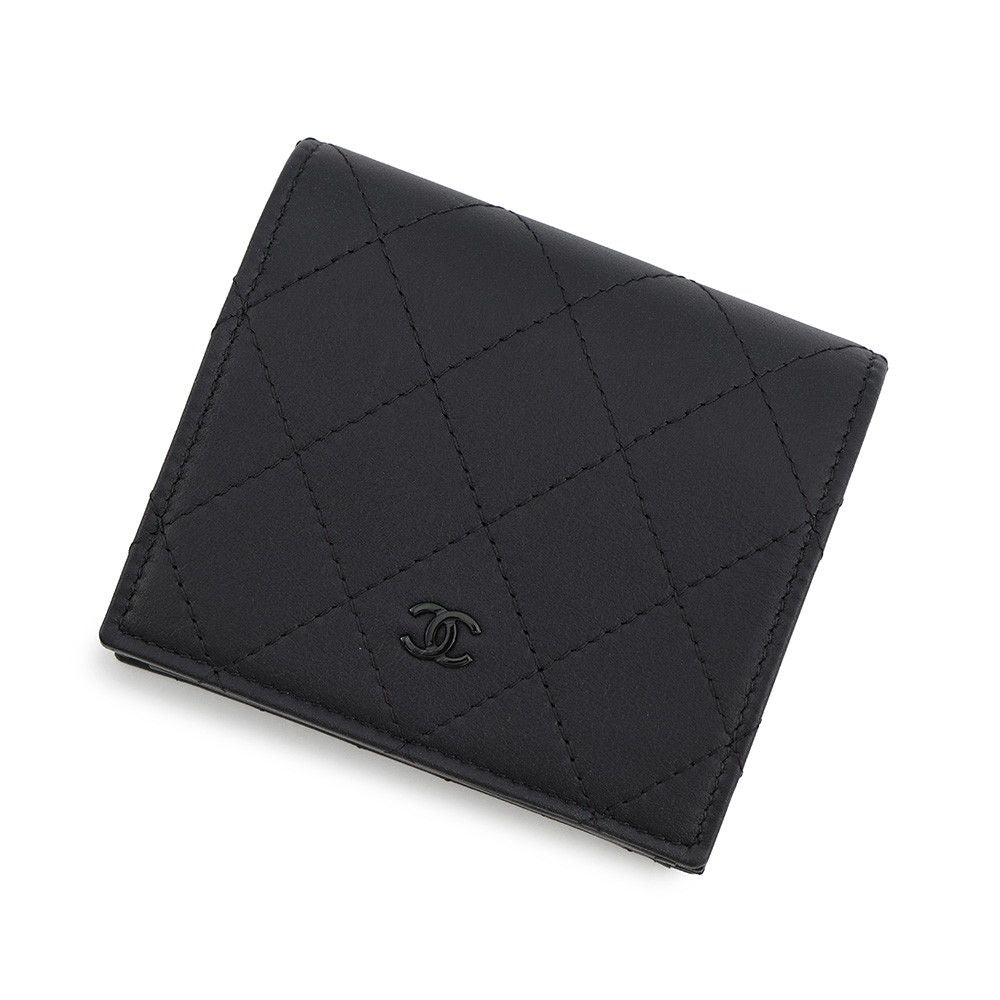 Chanel Bifold Wallet CC Logo Quilted Classic Small Leather Black