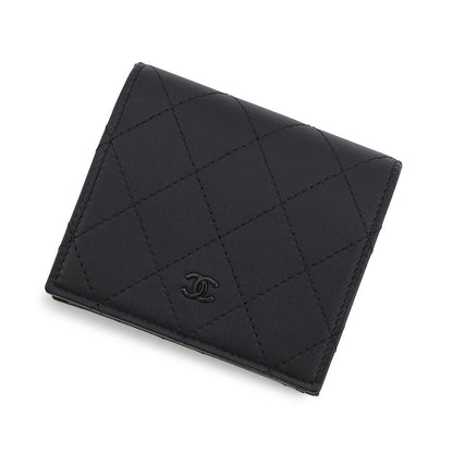 Chanel Bifold Wallet CC Logo Quilted Classic Small Leather Black
