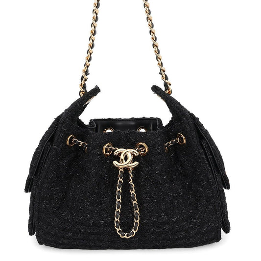 Chanel Chain Shoulder Bag 25 Mini CC Logo Tweed Black