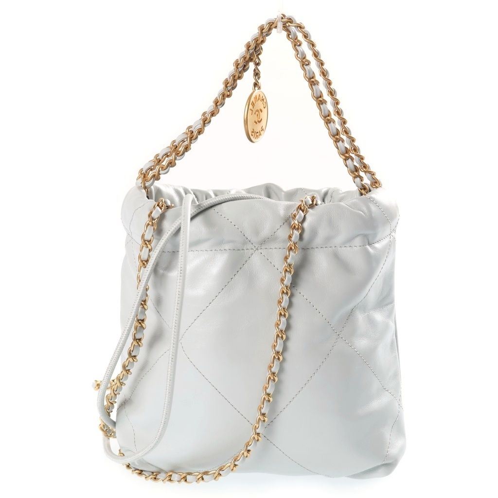 Chanel 22 Mini Handbag Chain Shoulder 2-Way Drawstring Bag Calfskin Gold Gray — view 2