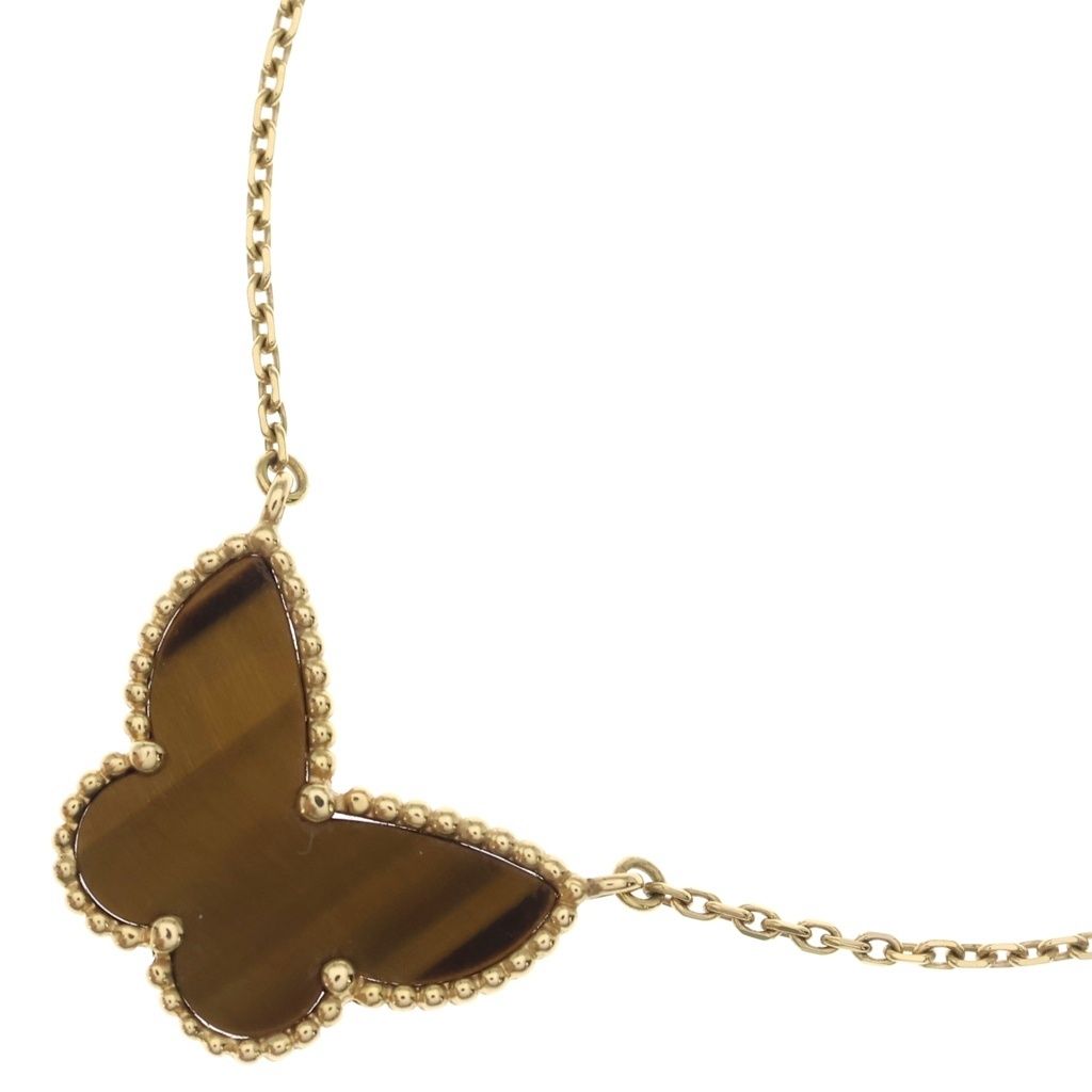 Van Cleef & Arpels Lucky Alhambra Papillon Tiger's Eye Pendant Chain
