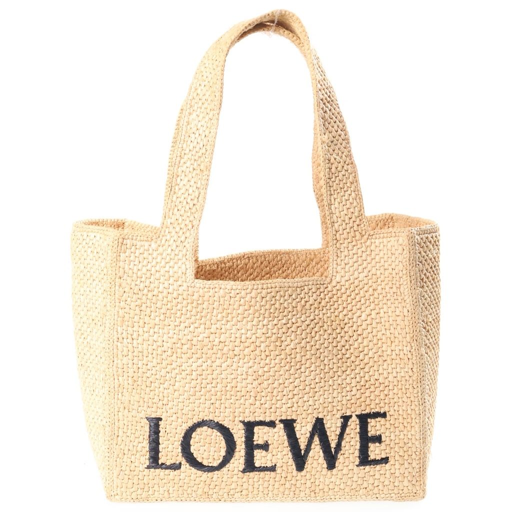 Loewe Raffia Logo 2-Way Shoulder Bag Basket Beige Gold