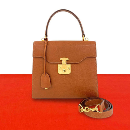 Gucci With Key Vintage Lock Logo Leather 2-Way Shoulder Bag Brown