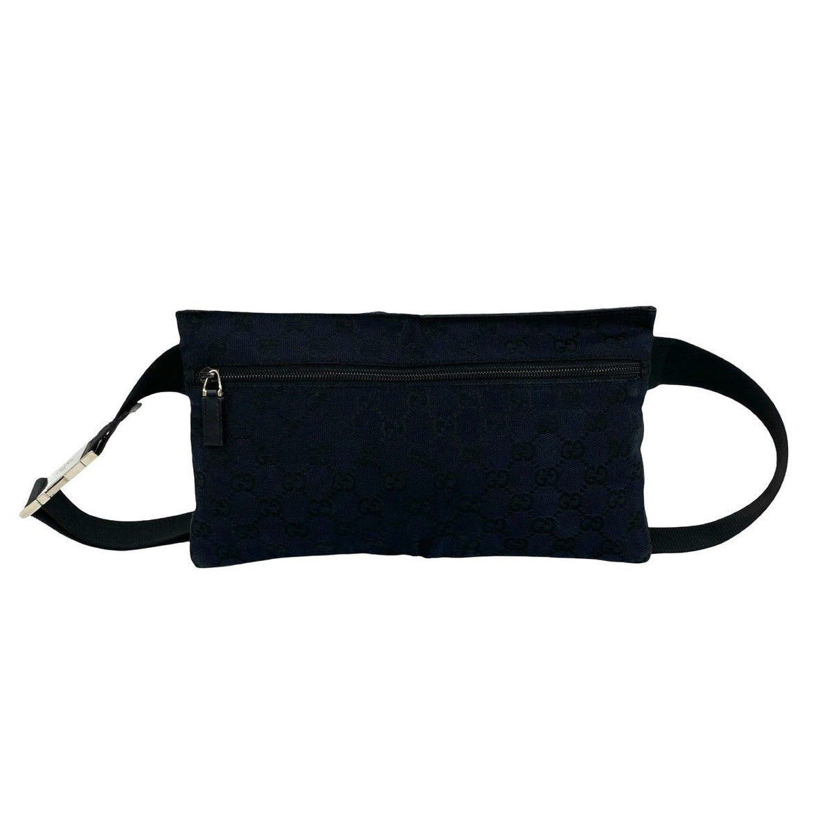 Gucci GG Pattern Canvas Logo Stamp Leather Belt Bag Waist Pouch Black — view 3