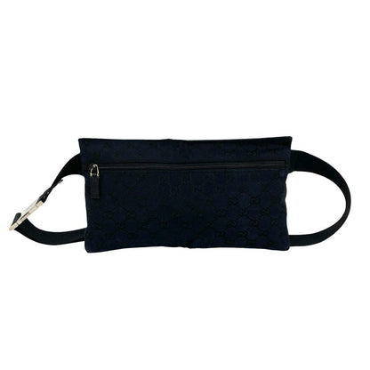 Gucci GG Pattern Canvas Logo Stamp Leather Belt Bag Waist Pouch Black — view 3