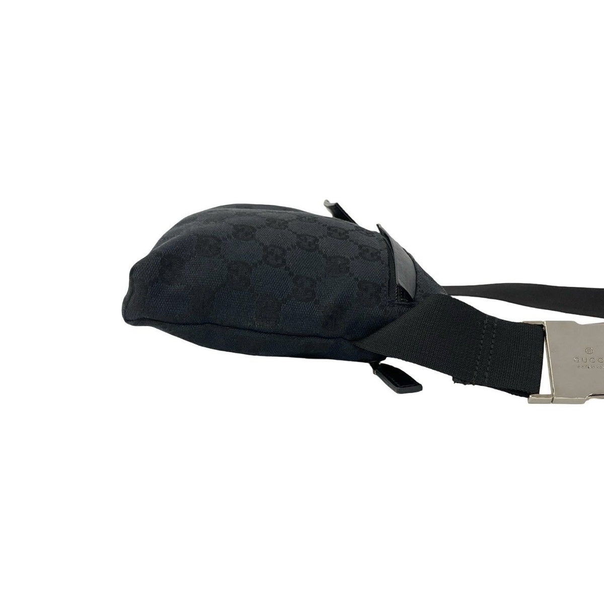Gucci GG Pattern Canvas Logo Stamp Leather Belt Bag Waist Pouch Black — view 6