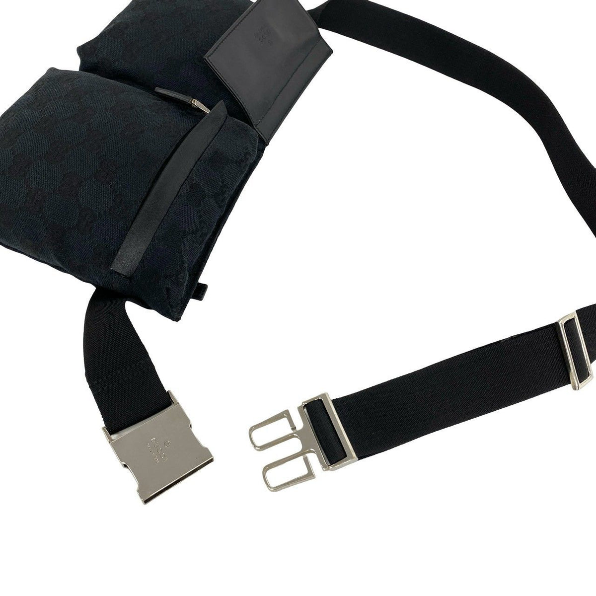 Gucci GG Pattern Canvas Logo Stamp Leather Belt Bag Waist Pouch Black — view 4
