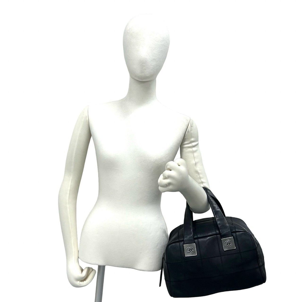 Chanel Choco Bar CC Logo Leather Mini Boston Bag Black — view 2