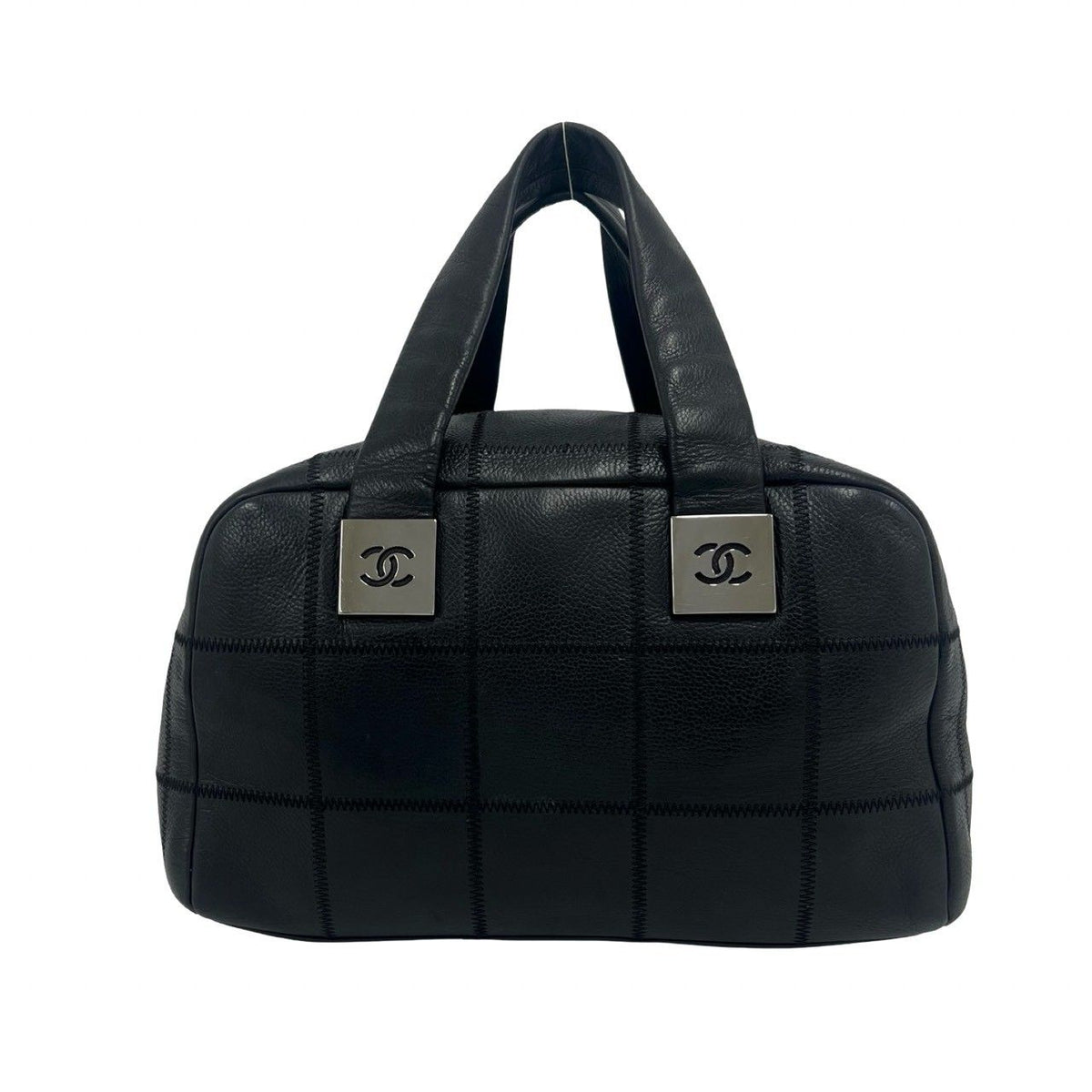 Chanel Choco Bar CC Logo Leather Mini Boston Bag Black — view 3