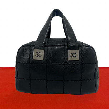 Chanel Choco Bar CC Logo Leather Mini Boston Bag Black