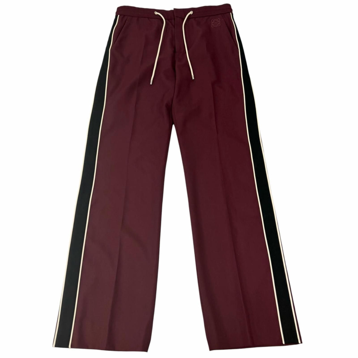 Loewe Wool 100% Lambskin Anagram Embroidery Side Line Trousers Bordeaux Pants 48