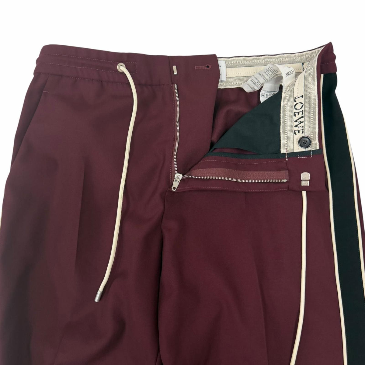 Loewe Wool 100% Lambskin Anagram Embroidery Side Line Trousers Bordeaux Pants 48 — view 3