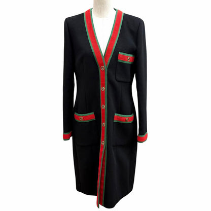 Gucci Wool 100% GG Marmont Web Line Collarless Coat Black 40