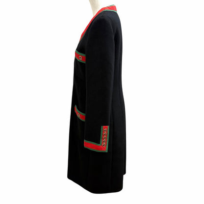 Gucci Wool 100% GG Marmont Web Line Collarless Coat Black 40 — view 3