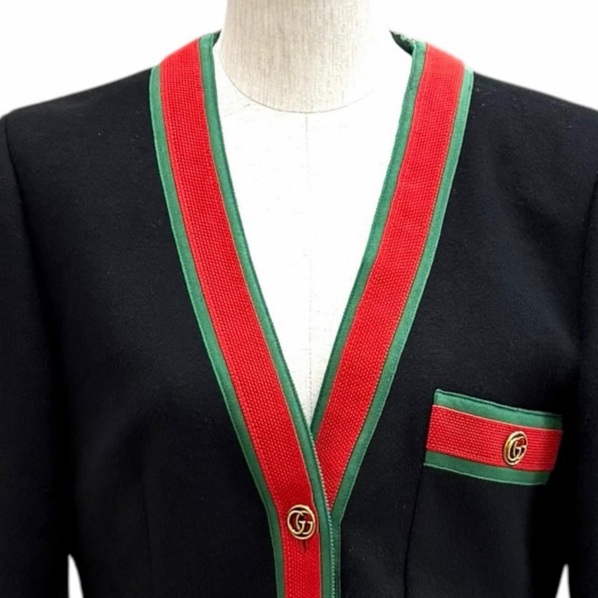 Gucci Wool 100% GG Marmont Web Line Collarless Coat Black 40 — view 2