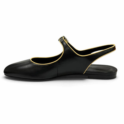 Hermes Cleo H Buckle Square Toe Leather Ballet Shoes Black — view 6