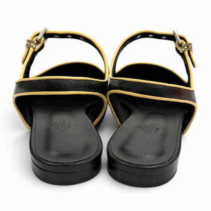 Hermes Cleo H Buckle Square Toe Leather Ballet Shoes Black — view 4