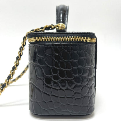 Chanel Shoulder Bag CC Logo Croco Embossed Vanity Leather Black — view 3