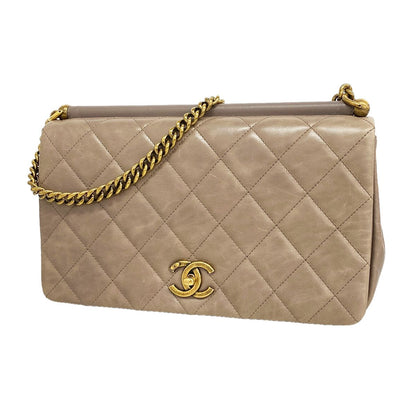 Chanel Shoulder Bag Quilted Lambskin Greige Gold