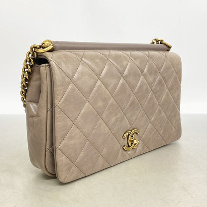 Chanel Shoulder Bag Quilted Lambskin Greige Gold — view 2