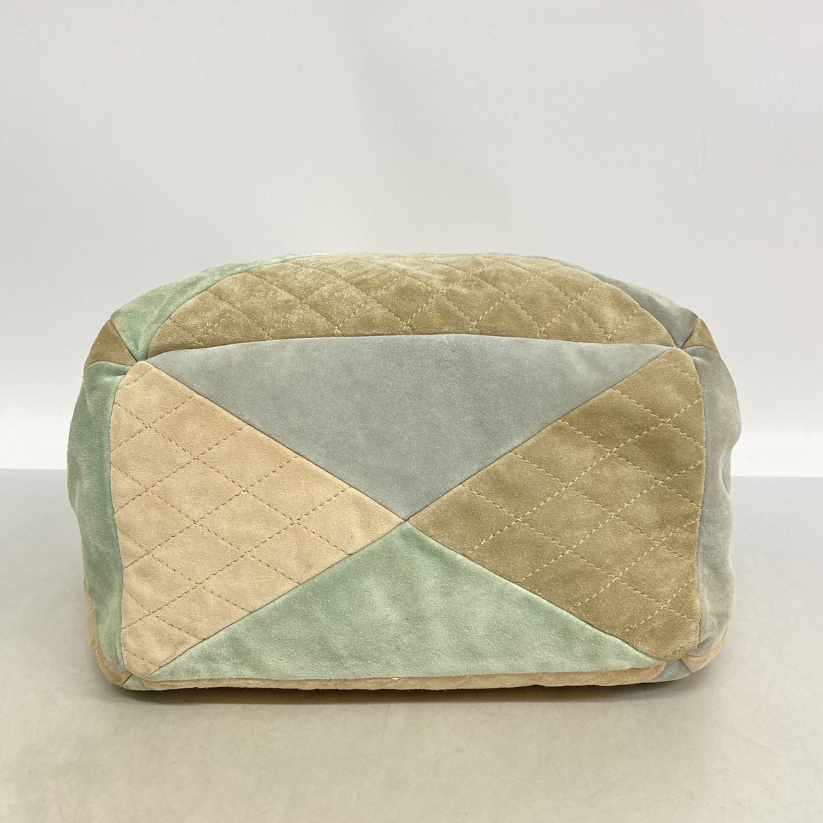 Chanel Shoulder Bag Quilted Suede Beige Green Blue Silver — view 3