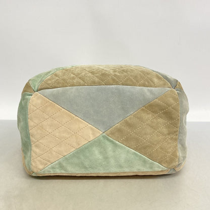 Chanel Shoulder Bag Quilted Suede Beige Green Blue Silver — view 3